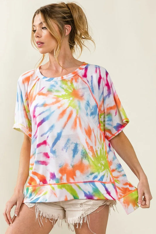 Tie Dye Print Jersey Stitched Uneven Hem Top OFF WHITE MULTI 226019b4bcfd4a9da2a1d77f76c77994-Max-Origin