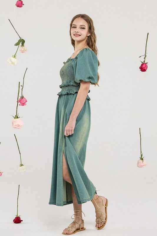 Denim Off Shoulder Puff Sleeves Smocked Dress 22630344_99e88960-9122-4118-8d97-90ffb5902868