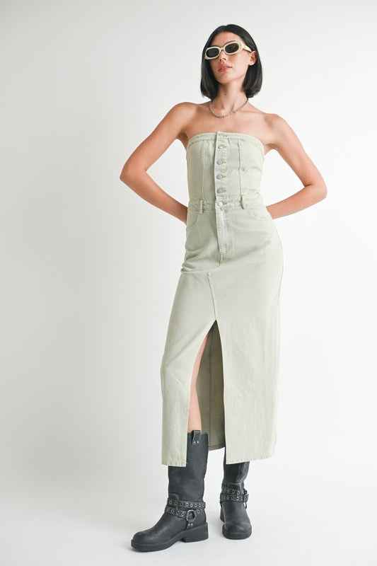 BUTTON UP TUBE DENIM DRESS WITH SLIT 22662337_b5c5c0f7-ae65-4c04-b2df-334a1e0e11c2