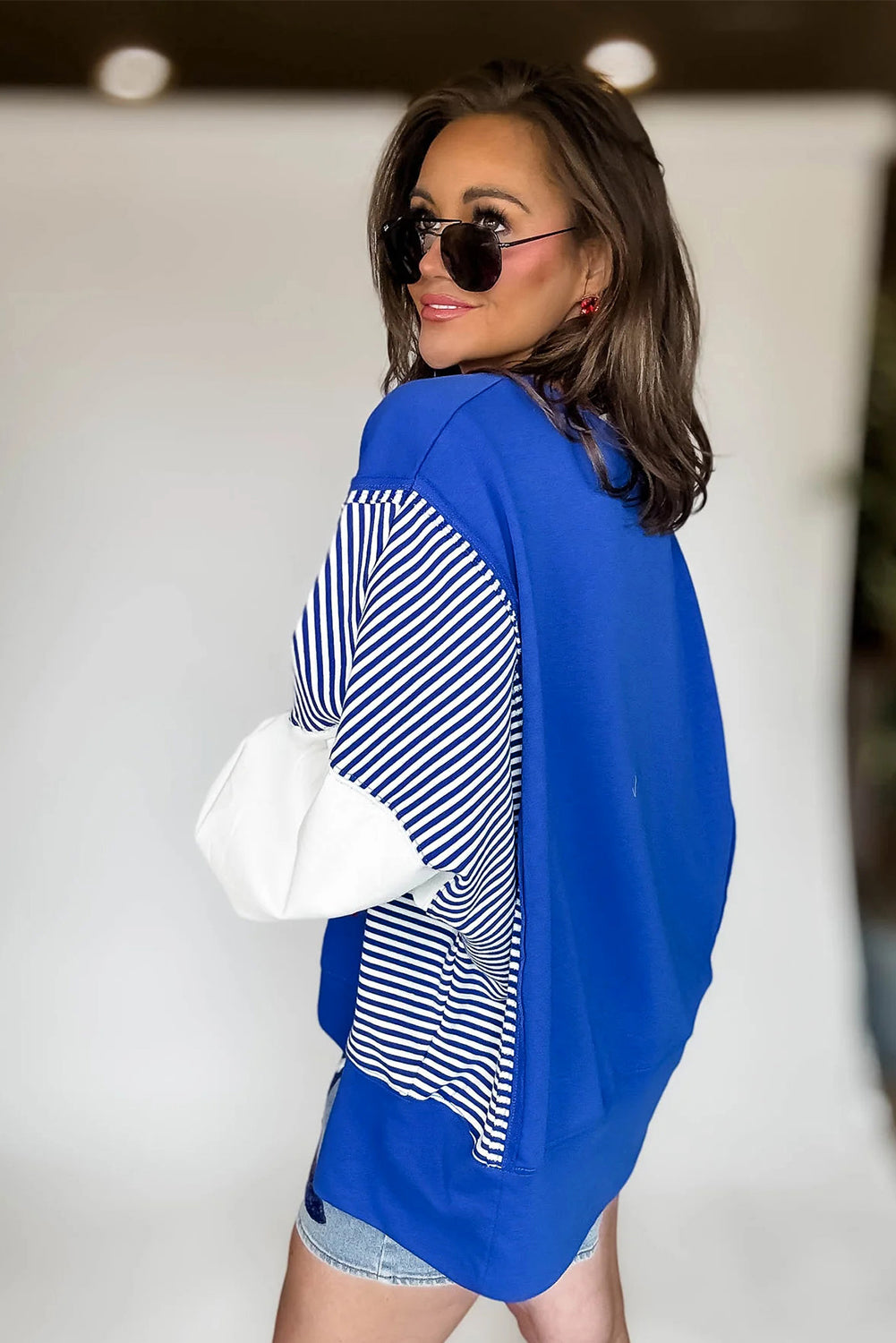 Racing Red Striped Patchwork Sleeve Colorblock Sweatshirt 2269924992d0f22d