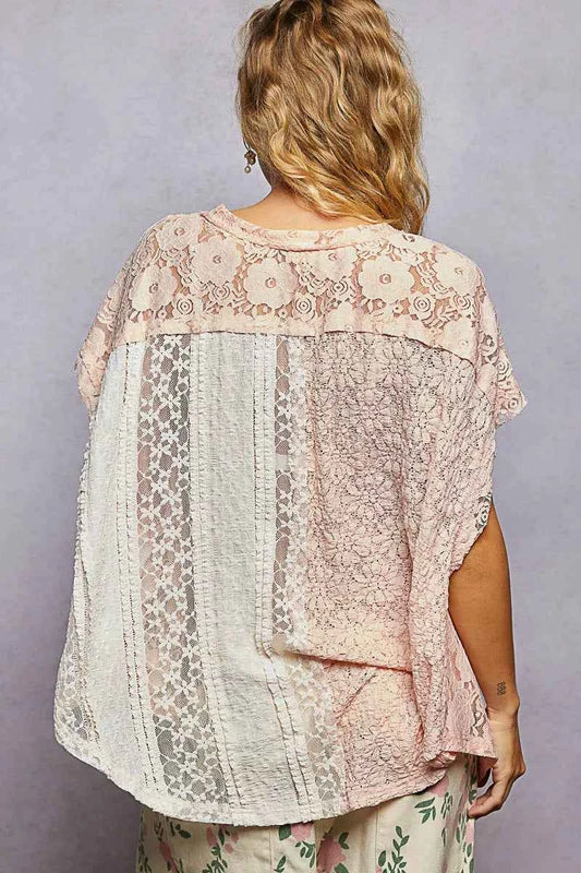 Asymmetrical V-Neck Short Sleeve Lace Top 226d978f-4b04-43fa-bf19-af2696720d07-Max-Origin