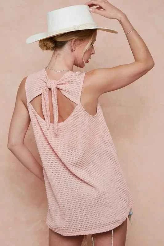 Popcorn Waffle Open Back Top with Tied Ribbon 226fc0f6510e443f839f905d87508f35-Max-Origin
