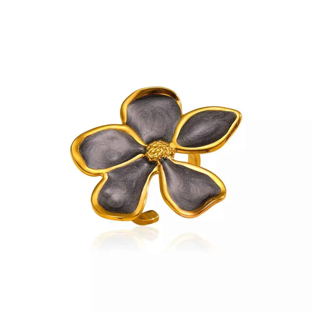 Flower Open Ring Dark Gray One Size 2270469a-36a0-4626-be12-bd346c747a7d-Max-Origin