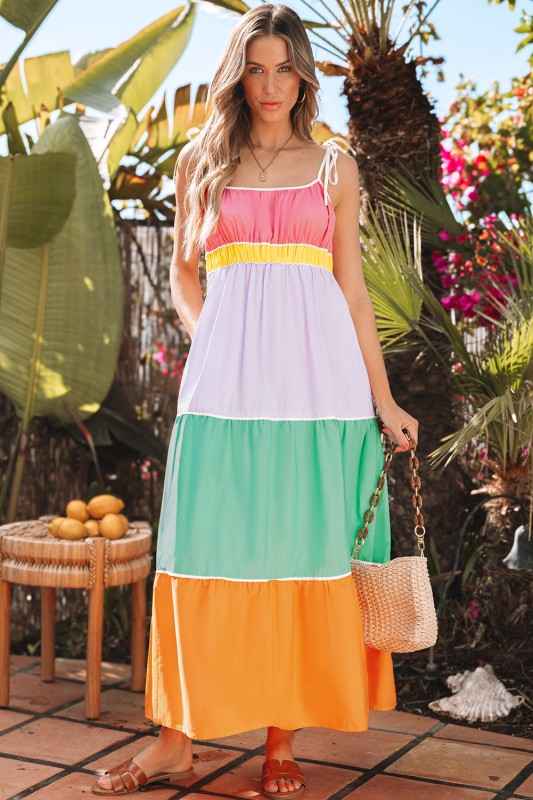 Colorblock Self-Tie Straps Pocketed Maxi Dress Multicolour 2277db81-9342-4322-bad6-27421c1dd2c6