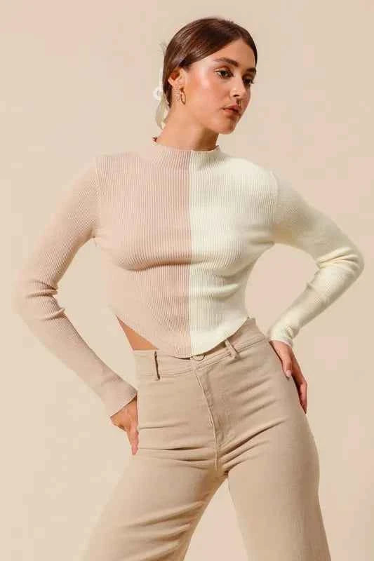 Color Block Fitted Crop Sweater Top 2278c9319415449699f4483afb25547a-Max-Origin