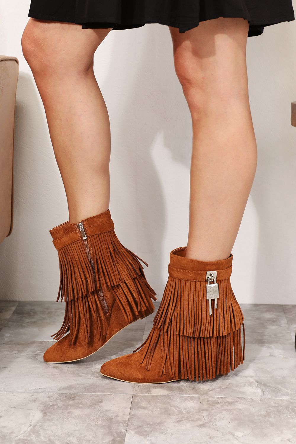 Legend Women's Tassel Wedge Heel Ankle Booties 227caf7ba4dc4ac0937a5563718a46b8-Max