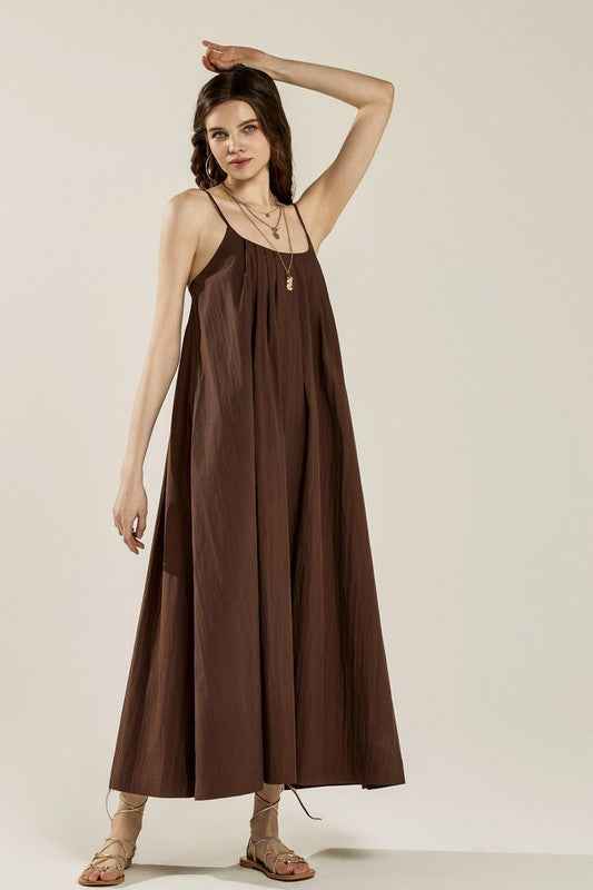 Plus Sleeveless Tuck Detail Dress with tie back Chocolate 22921077_1d3d9ff7-a6aa-4f0d-8568-3e9eec316078