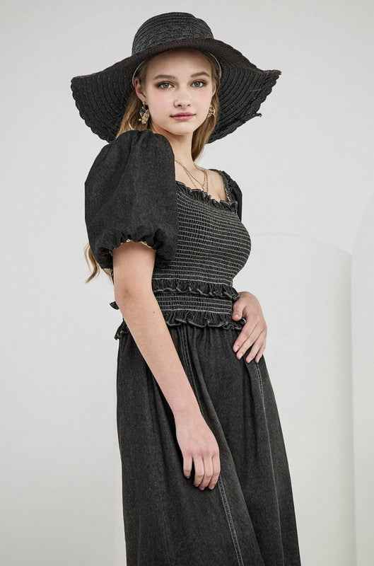 Plus Denim Off Shoulder Puff Slv Smocked Dress Black Denim 22921259_573f10e5-dfe8-43d0-bde8-f5a3288ec9ce