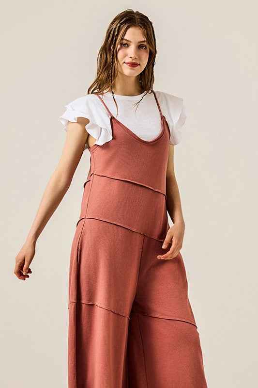 Keyhole back Wide Leg Raw Edge Jumpsuit Terra Cotta 22930811_c02ea3e6-18ba-4527-93cc-ebbdb776a69a