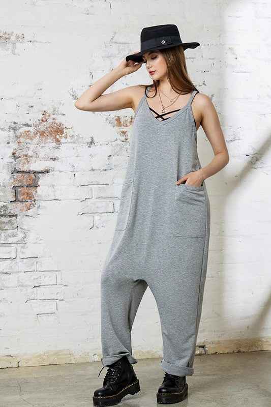 Plus Drop Crotch Tank Style Harem Jumpsuit H.Grey 22930869_bf8f798a-28e8-448f-b166-da06f69aa7c2