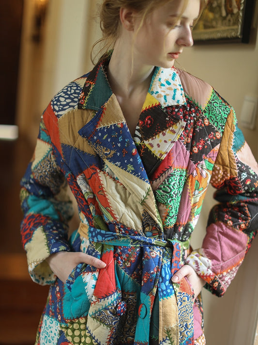 Patchwork Cotton-Blend Long Coat