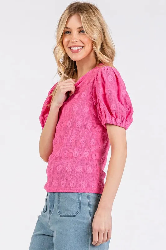 Flower Pattern Round Neck Short Sleeve Top 229d264e-2084-4f1c-866e-ade72a03befa-Max