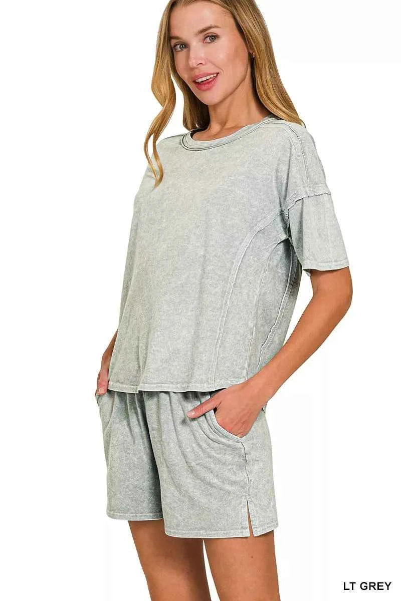 Zenana Halo Snow Washed Short Sleeve Tee and Shorts Set 22a4aeceaef045a390d32204bcbbe0e0-Max-Origin