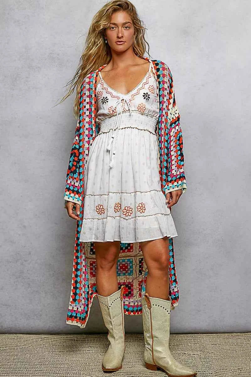 POL Open Front Crochet Cardigan with Weave Knit Patterns BEIGE MULTI One Size 22a74be4-7a82-490c-94f5-45604774222c-Max-Origin