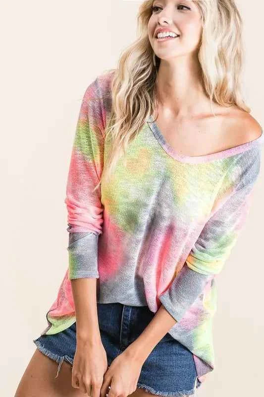 Tie Dye Print Low Gauge Knit Top 22b408a6f35f47d796d5106aae8136e1-Max-Origin