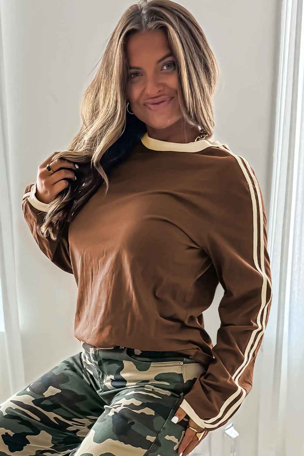 Fiery Red Varsity Striped Crew Neck Long Sleeve Top 22b8ffd9c328bef5