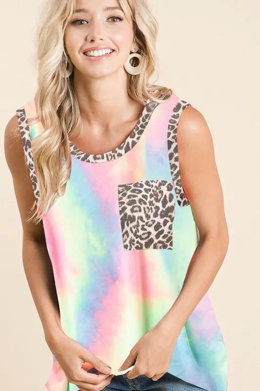 Sleeveless Tie Dye Top With Leopard Band 22c050a3b71348be86f07758080184e0-Max-Origin