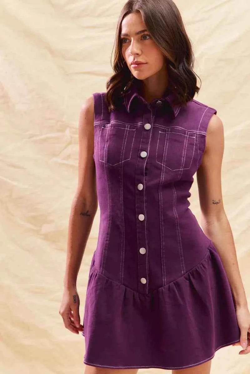 SO ME Button Down Sleeveless Collared Game Day Mini Dress 22c52420af154e6c94f488e65ef1b842-Max-Origin