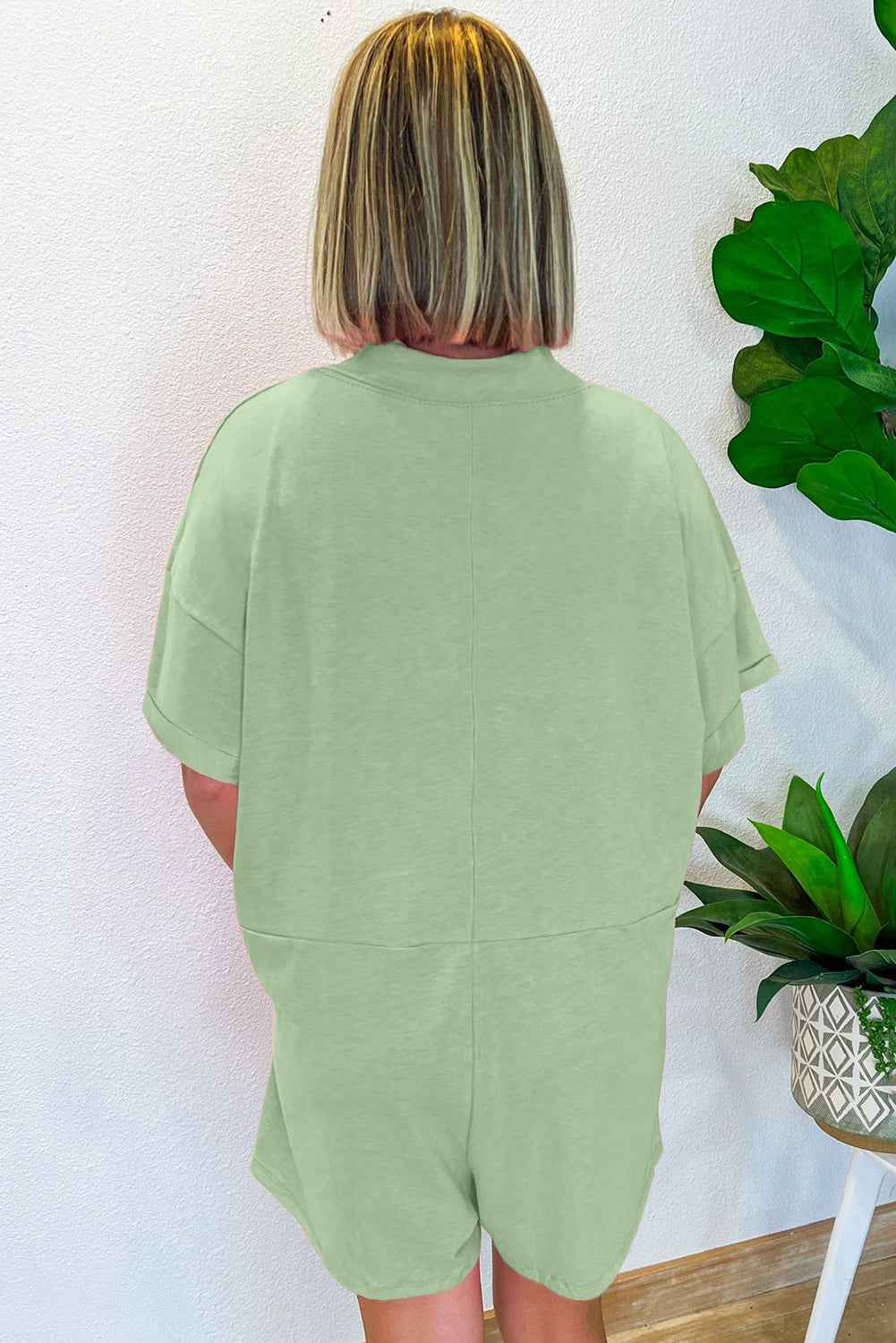 Bonbon Loose Half Sleeve V Neck Plain Romper 22c54d9fb6a6d8ca