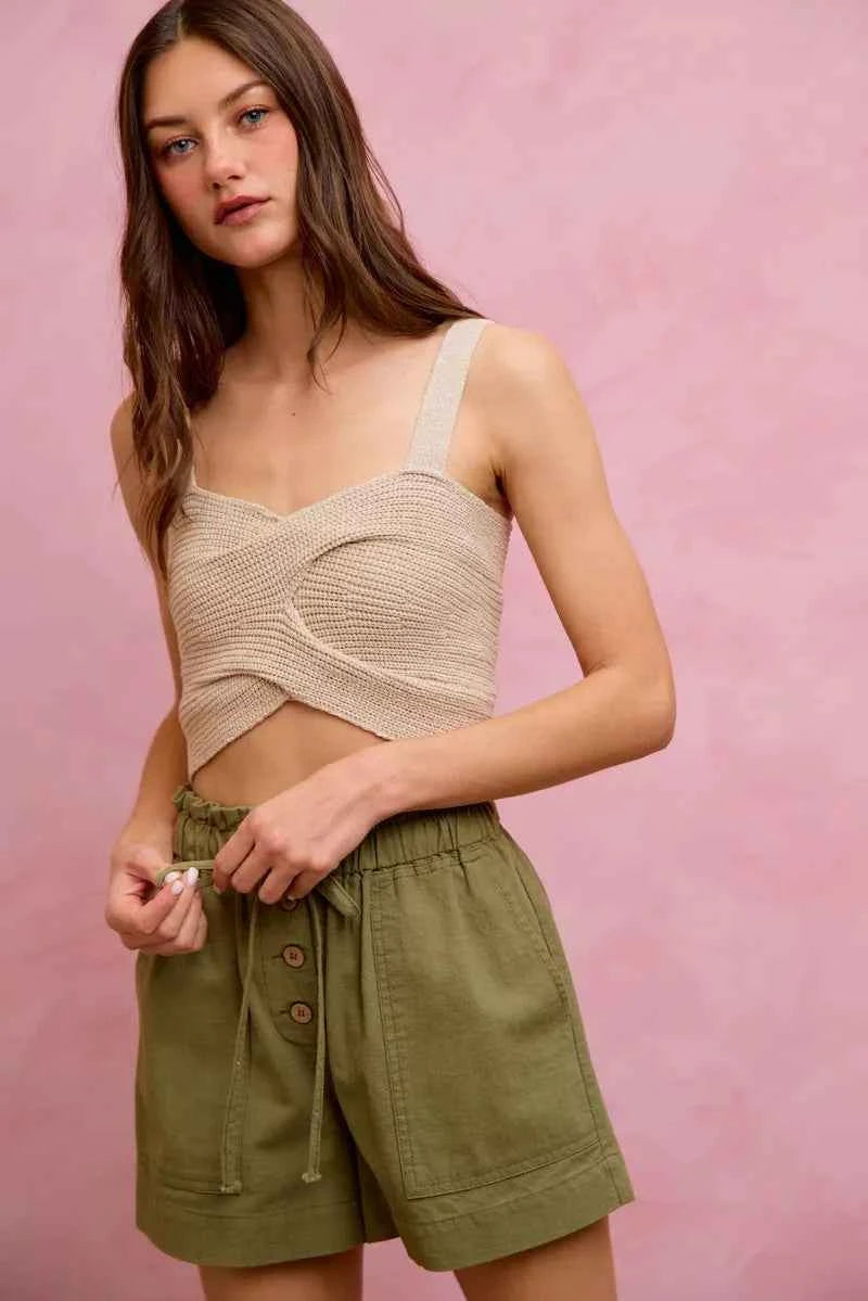 SO ME Paper Bag Patch Pocket Drawstring Twill Shorts 22c645b995464e0eaf83429bd93d3956-Max-Origin