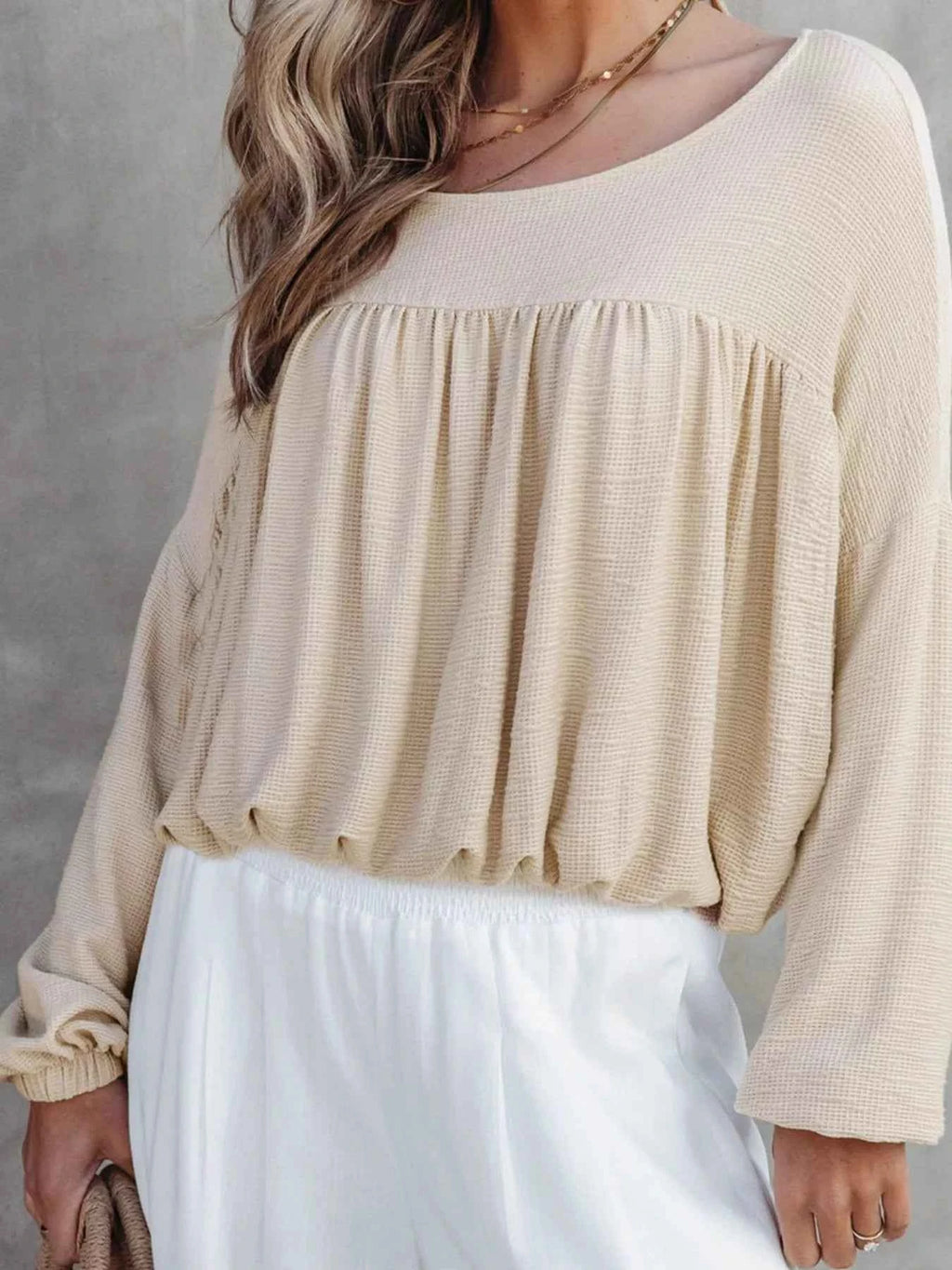 Textured Drop Shoulder Long Sleeve Top 22d47b76-44d9-4ced-9871-048b7609f364-Max-Origin