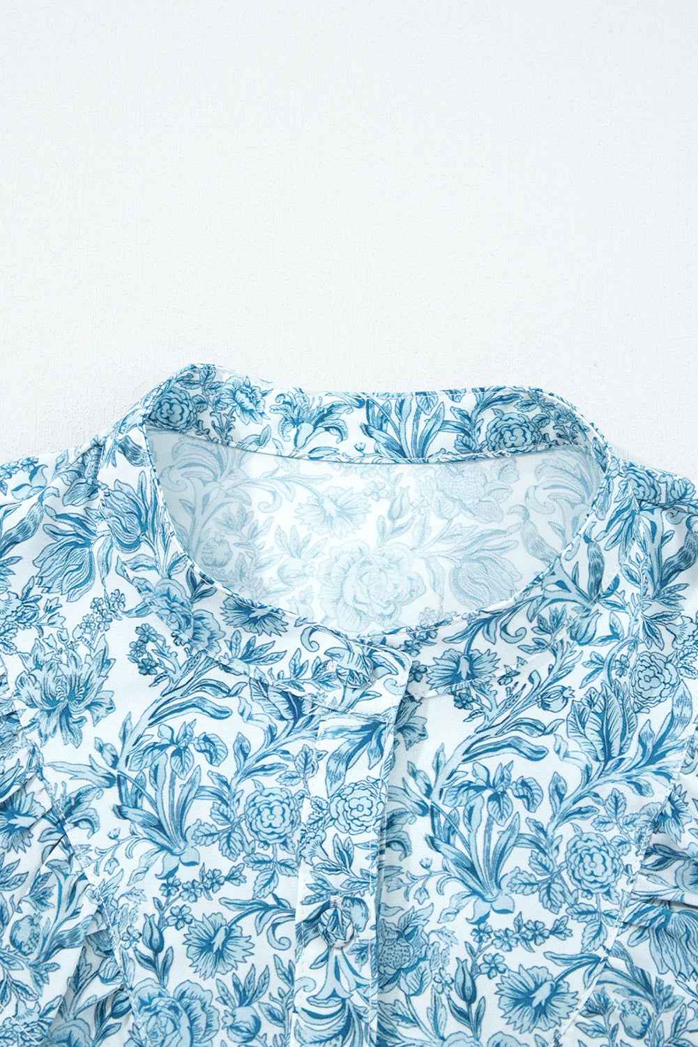 Sky Blue All Over Floral Puff Sleeve Shirt 22df00f69c4c2b71