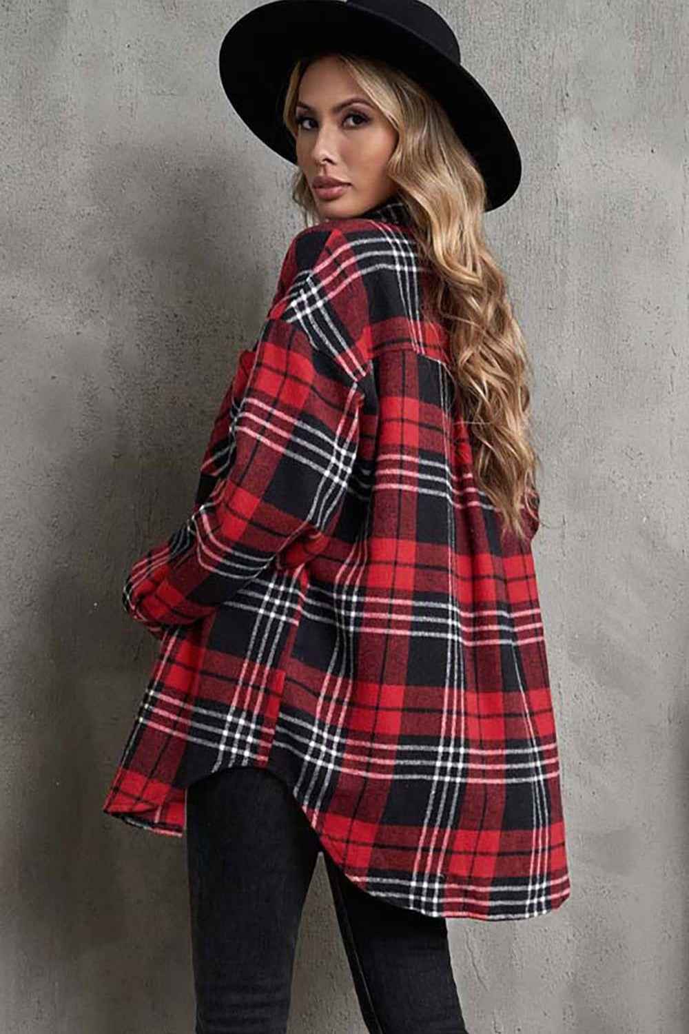 Plaid Collared Neck Button Up Jacket with Pockets 22e02156c7ed4a8aa86761890dbebf1d-Max