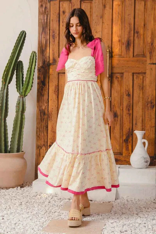 Ribbon Flowy Maxi Dress with Contrast Trim 22e44359c4f44d6989ecb6264963d84a-Max-Origin