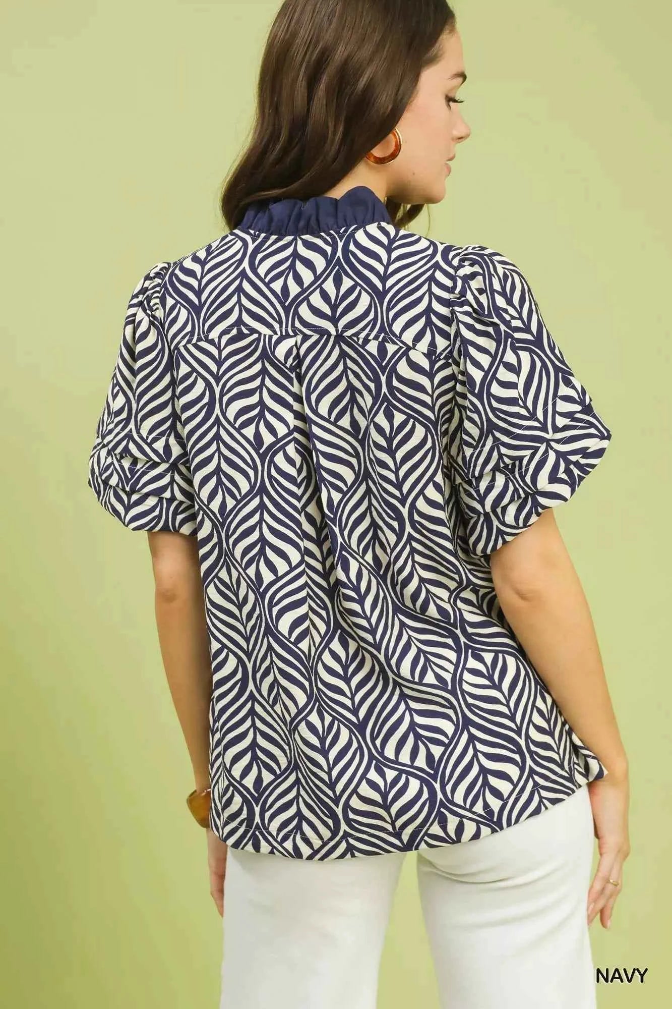 Umgee Printed Puff Sleeve Ruffle Neck Top 22e6daf3-dd49-41a4-8fca-9b4910272d11-Max-Origin