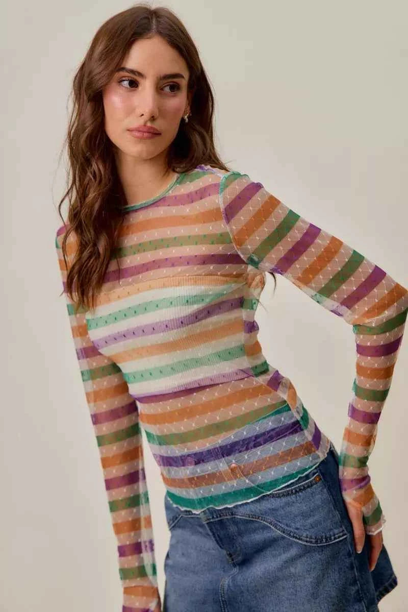 SO ME Mardi Gras Color Stripe Stretch Mesh Top 22e70b9771254d199ae272a180e8bd07-Max-Origin