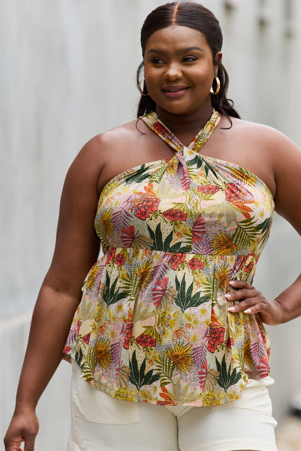 Be Stage Full Size Floral Halter Top in Green 22f0f112fd244b8292e98853739edeaa-Max