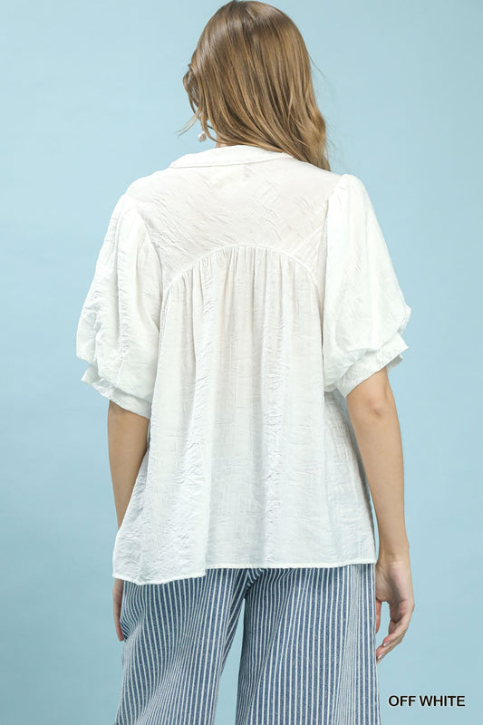 Textured Lace Trim V-Neck Boho Blouse 22f3901a-ac26-4cea-83a3-43f761ea93de-Max