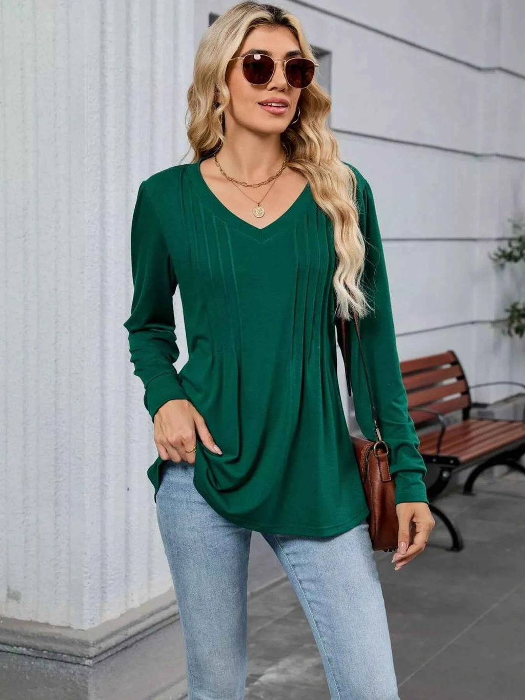 V-Neck Long Sleeve Relaxed Fit T-Shirt