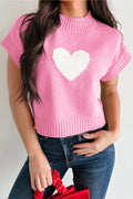 Pink Valentine Heart Graphic Cropped Short Sleeve Sweater Pink 52%Viscose+26%Polyester+22%Polyamide 22fc242dae030170