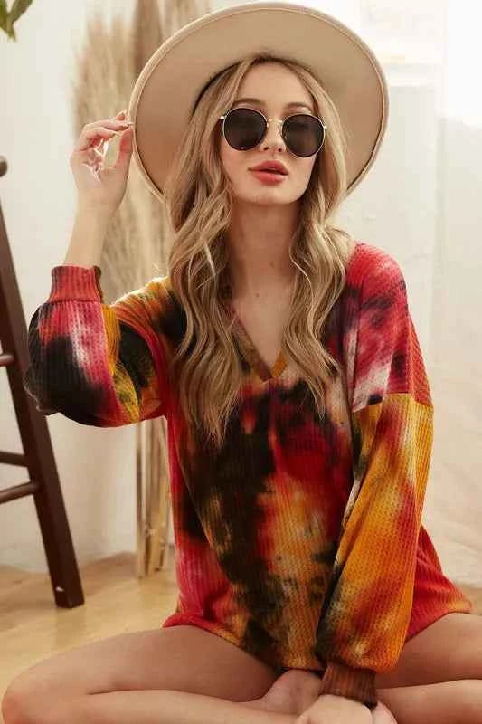 Tie Dye Brushed Waffle Top With Bubble Sleeves 2308d39f4b8a4dc08dcd708735d8b427-Max-Origin