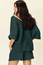 Double Take Texture Half Sleeve T-Shirt and Drawstring Shorts Set 230b98aa-2171-4384-a9f4-f426b5fdd5f5-Max