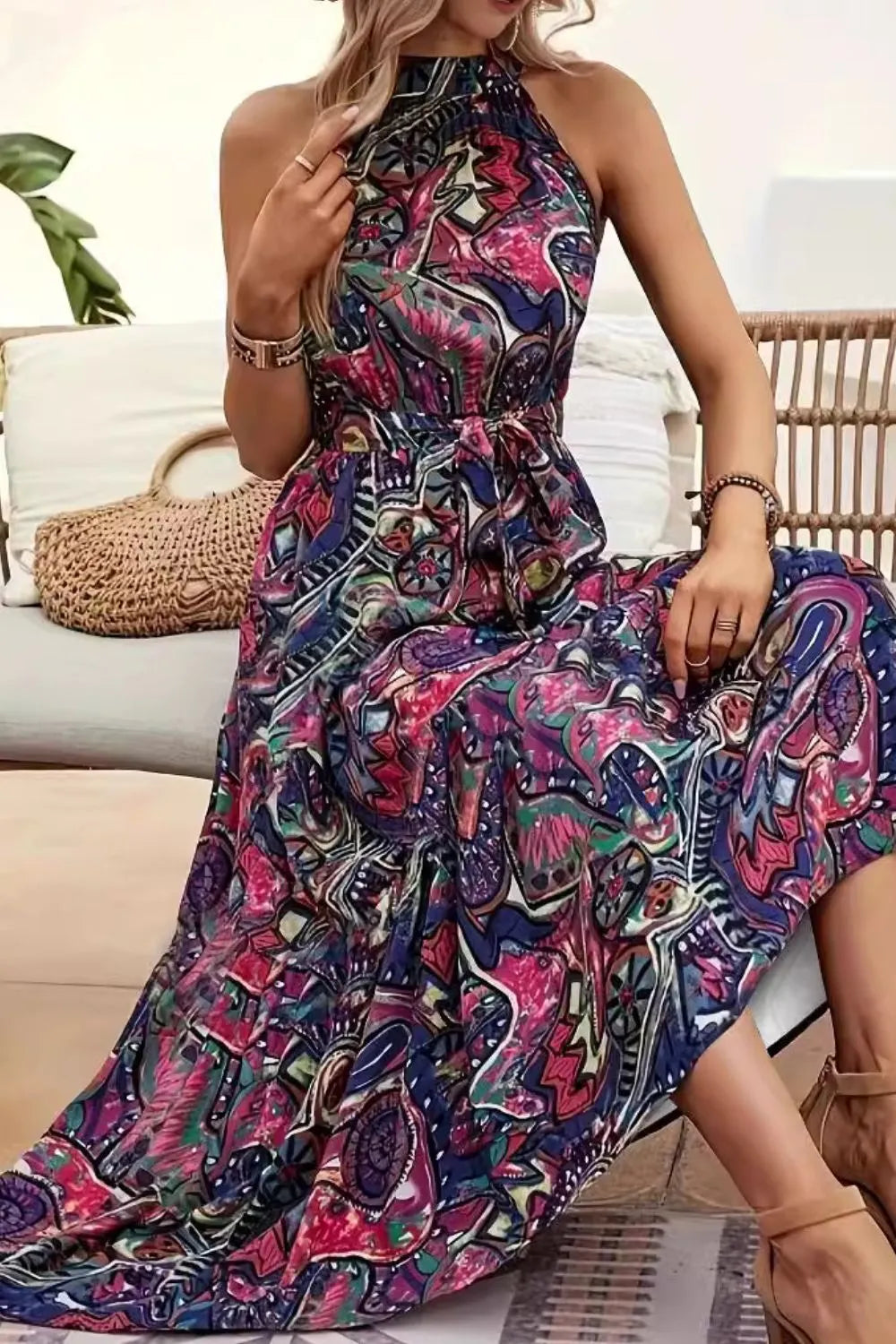 Tied Floral Sleeveless Dress Violet 23108948-bacd-4901-b1a0-2157e55e4011-Max