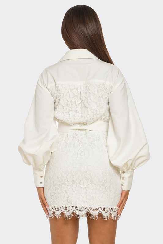 PLUS SIZE White Lace-Detail Utility Mini Dress 23109271_3aa11e2f-3d96-45eb-9e62-06937709bba2
