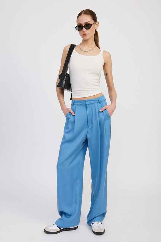 HIGH WAIST WIDE LEG TROUSERS WITH FRONT PLEATS CHAMBRAY 23203100_5901405b-d1e5-4601-9665-58cd9f74b172