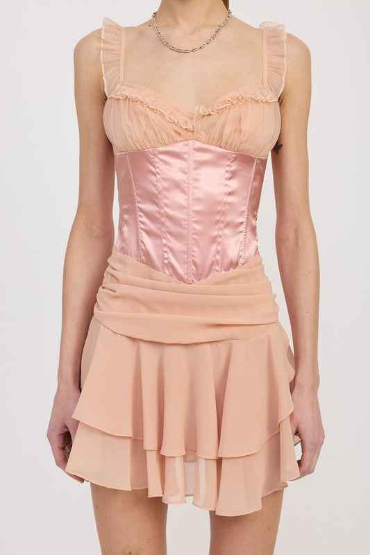 CONTRASTED MINI CORSET DRESS WITH RUFFLE DETAIL 23203106_5e389c85-105f-43ea-afa9-9b9dcaab4cf9