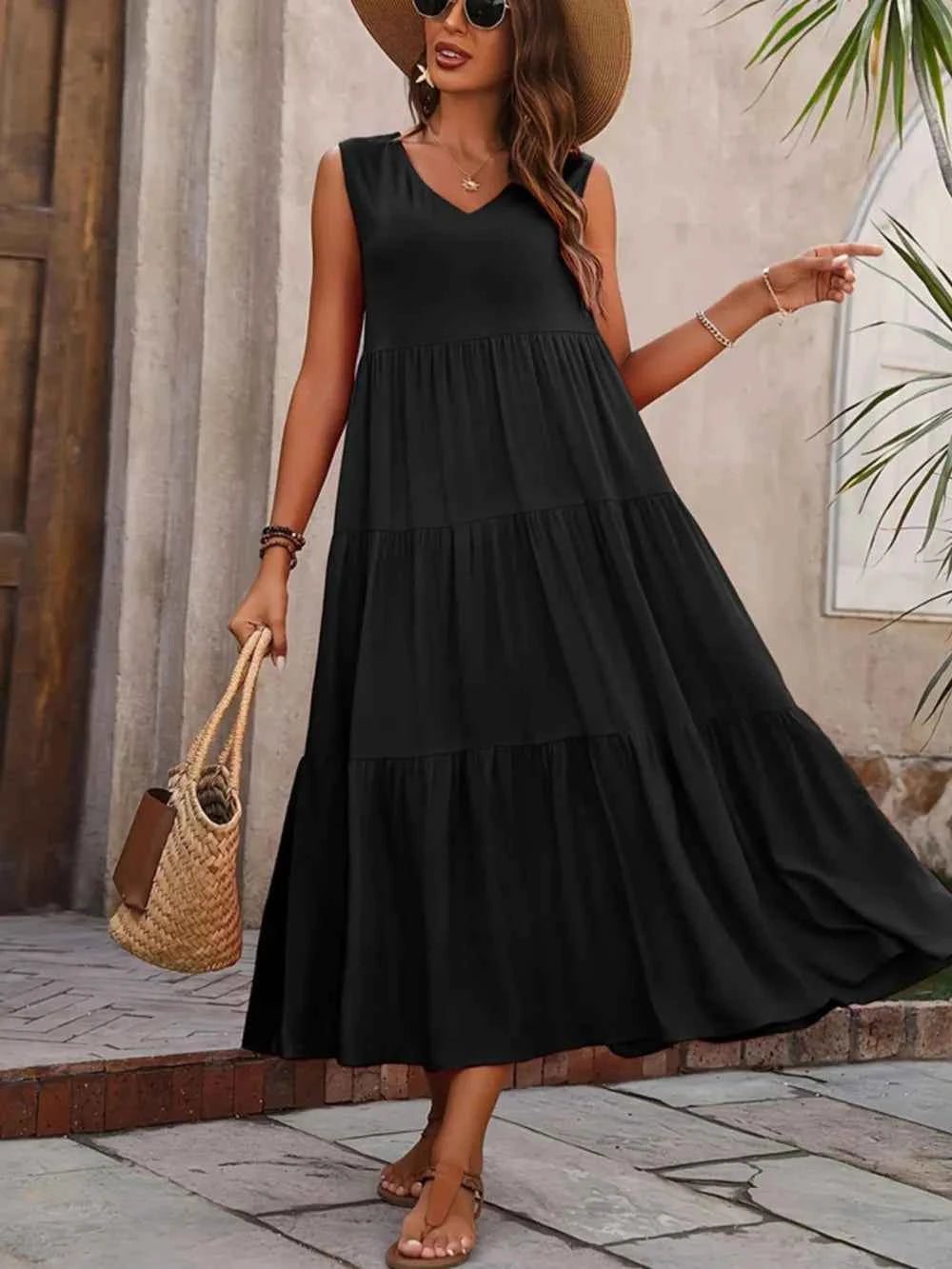 Tiered V-Neck Sleeveless Dress 2324e71e-50e4-4bdb-b051-db3e6be9d42e-Max