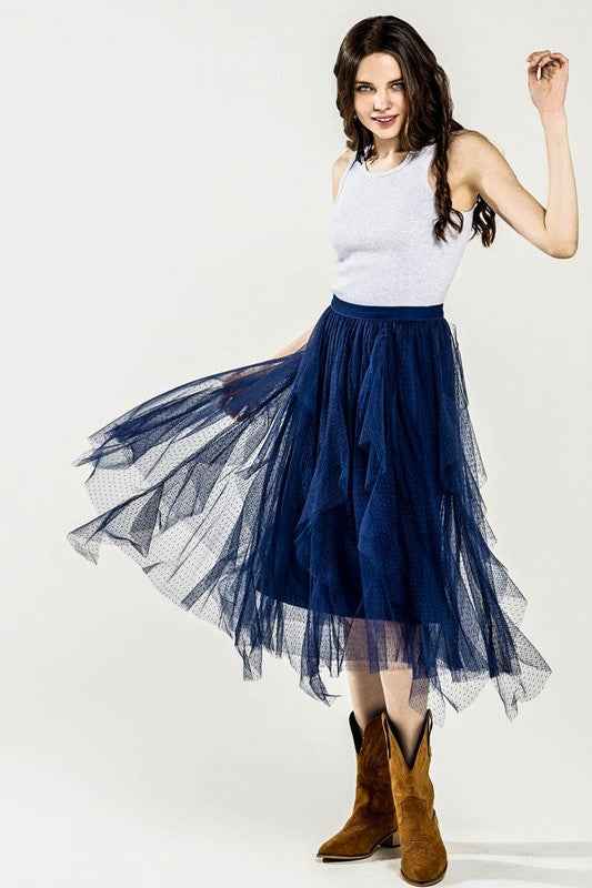 Waterfall PolkaDot Mesh Ruffle Midi Skirt 23272794_391fbea3-a974-4a40-aaa7-edb6a80d604f