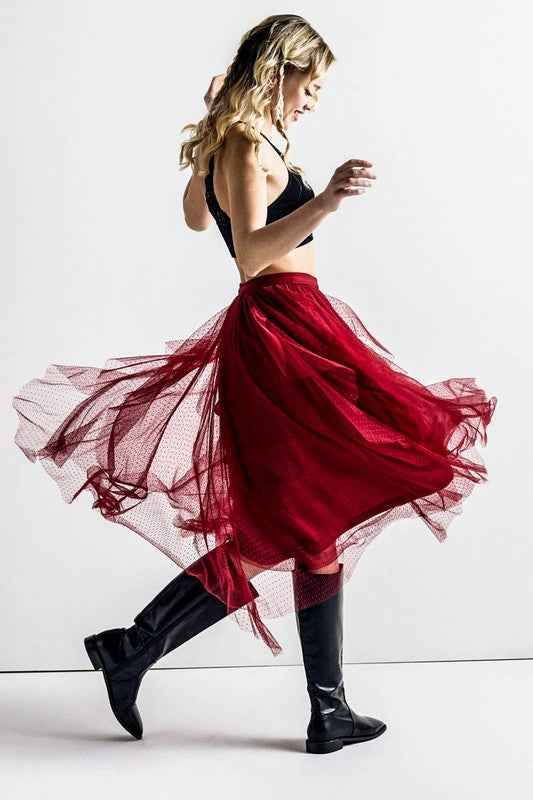 Waterfall PolkaDot Mesh Ruffle Midi Skirt Wine 23272794_99940fdb-2628-4ce7-b14f-cd17e6640a73