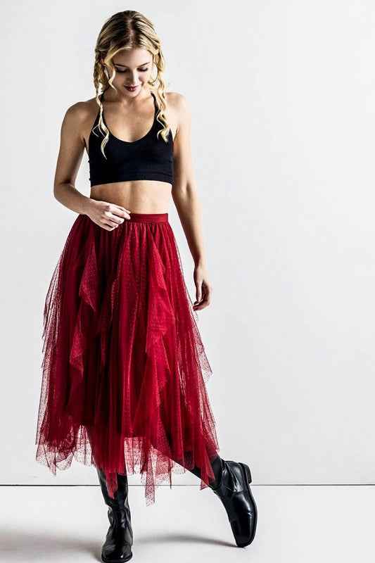 Waterfall PolkaDot Mesh Ruffle Midi Skirt 23272794_c1b8fdcb-f116-4a8c-be2a-beb43850250c