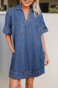 Short Sleeve Collared Pocket Denim Mini Dress DARK BLUE SW786742-P305 23287774_b11e742a-e763-4e39-ae37-e1211c07f894