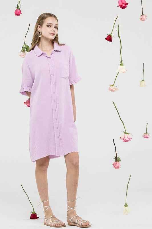 Frayed Edges Breezy Button down Shirt Dress Lilac 23320439_23d36bac-ee23-49ad-9d9c-86f91af52690