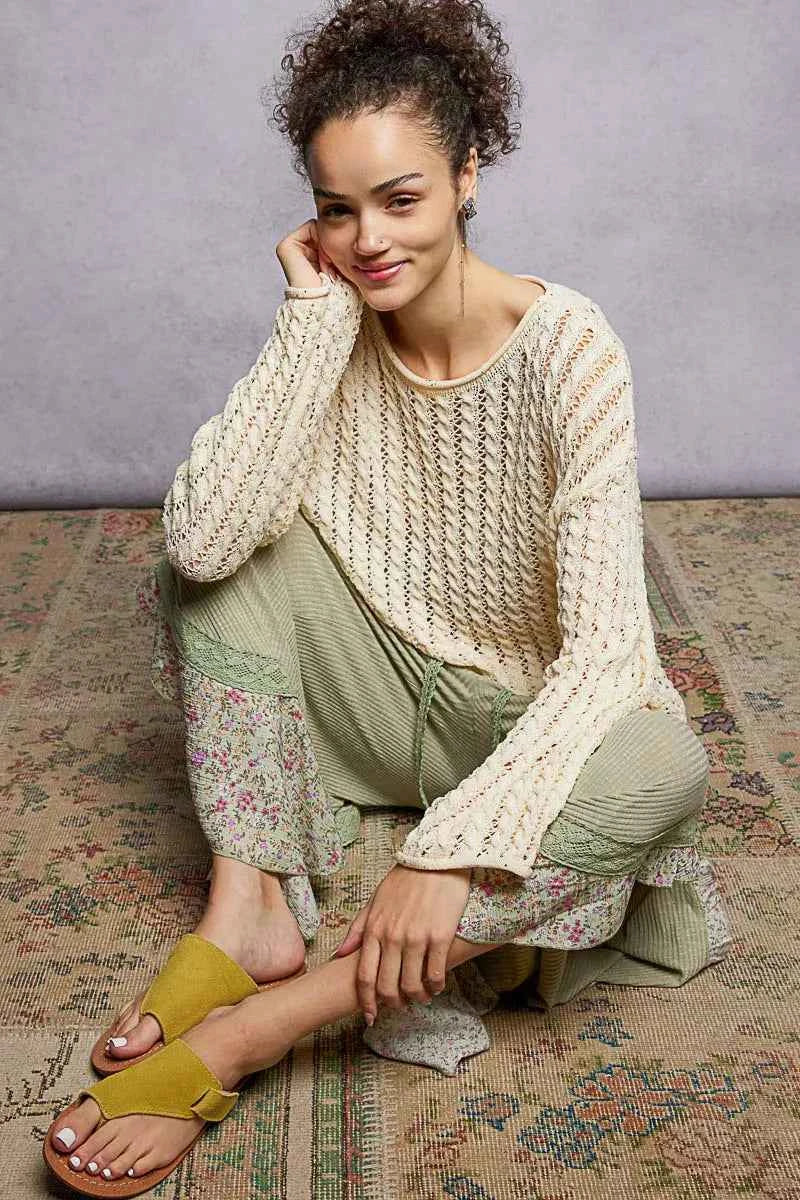 POL Openwork Round Neck Knit Top with Shiny Detail 233a08b4-baf8-43e3-897e-a3fe33ca8c7b-Max-Origin