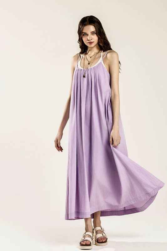 Sleeveless Tuck Detail Dress with tie back Lavender 23402692_2d212c1c-145c-4ec5-be03-20037e687327