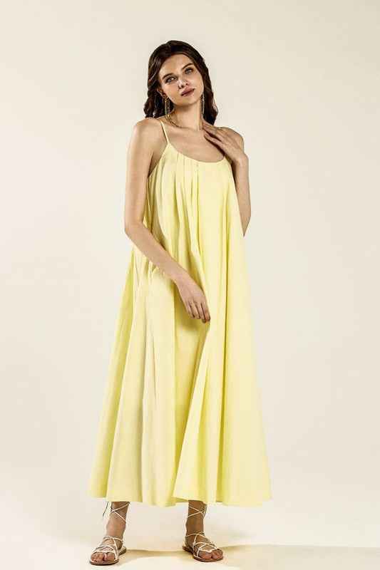 Sleeveless Tuck Detail Dress with tie back mimosa 23402692_3a1e7c5d-bfa5-409d-a23d-a9a4df7e2404