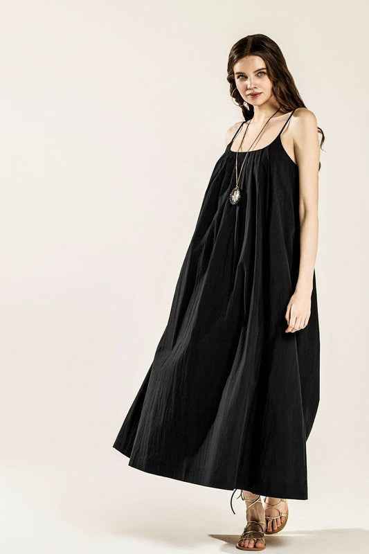 Sleeveless Tuck Detail Dress with tie back Black 23402692_4e17f93f-736e-4e06-b3a4-e6f21118d70f